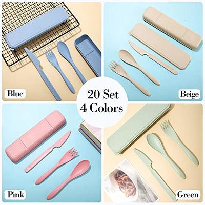 Gejoy 20 Sets Reusable Travel Utensils Set with Case Wheat Straw