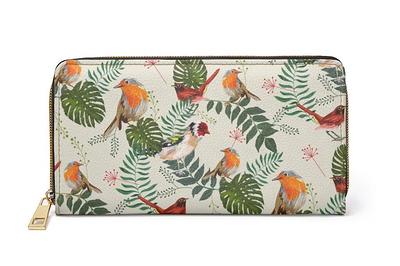 Tropical Wallet, Leaves Bird Zipper Fashion Women Vegan Finch