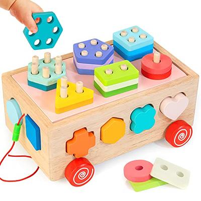 Rainbow Stacking Shapes- Wooden Montessori Toy for Babies