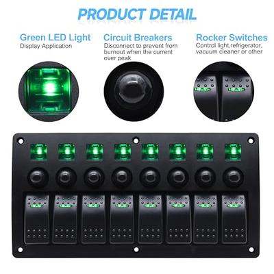 4 Gang Blue LED Toggle Rocker Switch Panel Breakers Car Marine Boat RV 12V