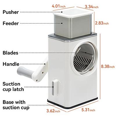  Ourokhome Rotary Cheese Grater Shredder - 3 Drum Blades Manual  Speed Round Food Slicer Nut Grinder with Strong Suction Base for Cheese,  Vegetable, Walnut, Chocolate, Potato, Carrot, White Gray: Home 