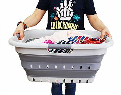 SAMMART 30L (8 gallon) Collapsible 3 Handled Plastic Laundry Basket -  Foldable Pop Up Storage Container/Organizer - Portable Washing Tub - Space