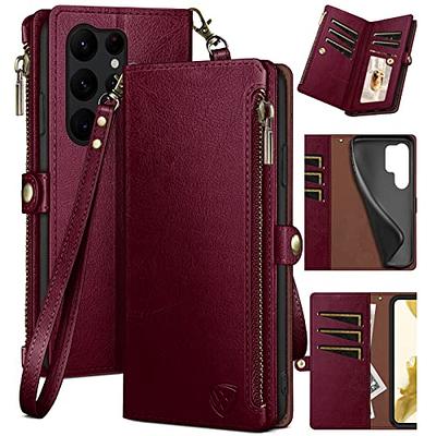 XcaseBar for Samsung Galaxy S21 Ultra Wallet case with Zipper Credit Card  Holder【RFID Blocking】, Flip Folio Book PU Leather Phone case Shockproof  Cover Women Men for Samsung S21Ultra case Wine Red 