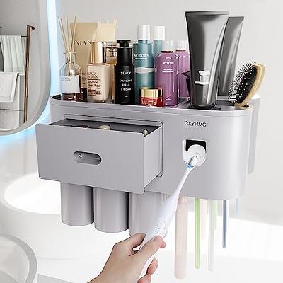 Toothbrush Holder Wall Mounted for Bathroom, Automatic Toothpaste Dispenser  Kit with Magnetic Cups Kids &Family Set Toothbrush Holders, Storage