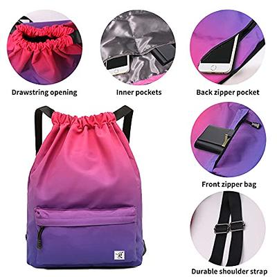 Waterproof Drawstring Backpack with Zip Pocket