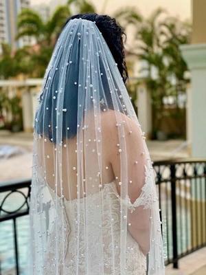 Cathedral Length Wedding Veil 3D Flowers Pearls Bridal Veil Champagne