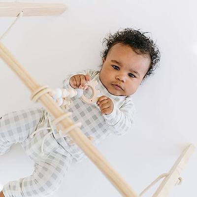 Golener Baby Play Gym Wooden Baby Gym with 6 Infant Activity Toys,Foldable  Frame Hanging Bar,Toddler Activity Center with Pull Ring,Wood Gyms for