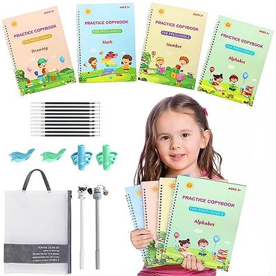 Vartiey Children's Magic Copybooks,Grooved Handwriting Book Practice,The  Grooved Handwriting Book,Reusable Tracing Workbook with (4 Books with Pen+1