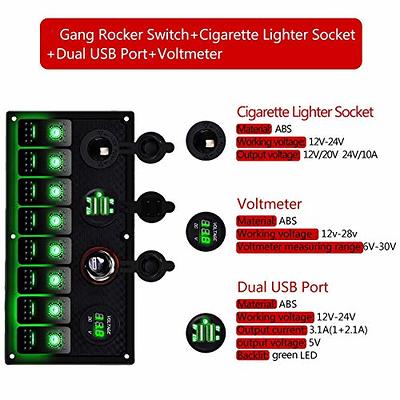 4 Gang 12V 24V Rocker Switch Panel Circuit Breaker Dual USB Voltmeter Car  Marine