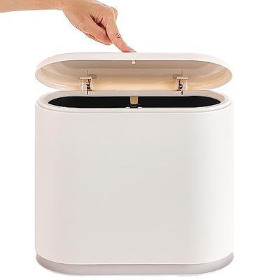 KLGO 10 Liter Rectangular Plastic Trash Can Wastebasket with Press Type  Lid,2.4 Gallon Garbage Container Bin for Bathroom,Powder