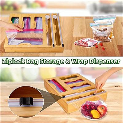 SpaceAid Bag Storage Organizer for Kitchen Drawer, Bamboo Organizer, Compatible with Gallon, Quart, Sandwich and Snack Variety Size Bag 1 Box 4 Slots
