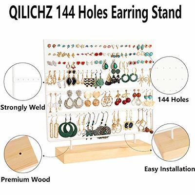 Amazon.com: lemonadeus Earrings Organizer Jewelry Display Wood Stand (44  Holes 2 Layers) (White) : Clothing, Shoes & Jewelry