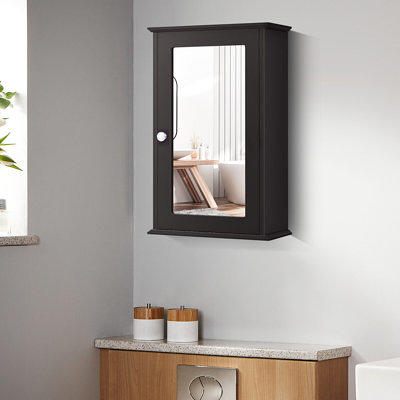 Wooden Bathroom Wall Medicine Cabinet Shelf Storage Organizer with Mirror  Door