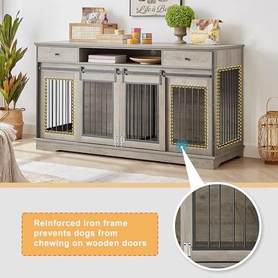 Dog Crate Furniture Large TV Stand with Drawe 2 Sliding Doors, Dog Kennels  Crates for Medium Large Dogs with Divider