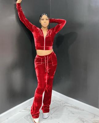 Womens 2 Piece Velour Hoodie Jogger Tracksuit Two Piece Outfits