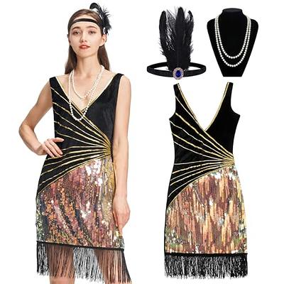 Leadtex Women's 1920s Fringed Flapper Costume,Gangster Lady Costume,Great Gatsby  Dresses with Feather Headband,Beaded Necklace Black 16-18 - Yahoo Shopping