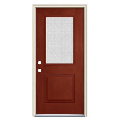 34 in. x 80 in. 3/4 Oval Lite Wendover Black Cherry Stained Fiberglass  Prehung Right-Hand Inswing Front Door