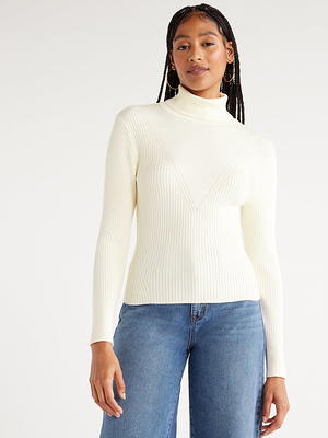 Scoop Women's Ribbed Knit Sweater Bodysuit with Long Sleeves