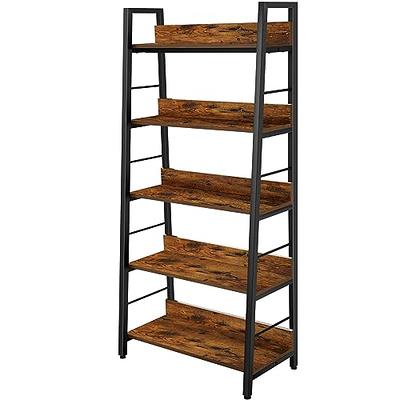 CAPHAUS 67 in. Rustic Oak Bookcase Shelf Organizer, 24 in. W 5 Tier Ladder Bookshelf for Home Office, Living Room and Kitchen