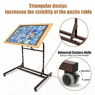 Jigsaw Puzzle Table Tilting Felt Top Rolling Wheel Lock Wood Adjustable  Portable
