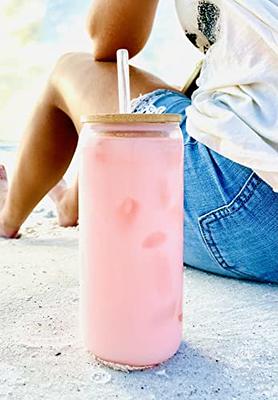 PINK Cute Glass Mason Jar Boba Cup with Bamboo Lid and Eco Straw