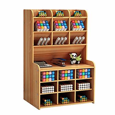 Wood Desktop Organizer with 3 Drawers, Desktop Stationary Home Office Art  Supplies Organizer Storage Box Brown 