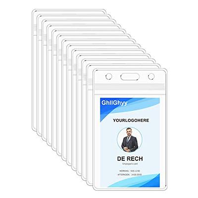 Mata1-USA Extra-Thick Plastic Card Holder (Clear, 3.5x2.25 Inch, 100 Pack),  Horizontal Badge Holder for ID Name Badge with Zipper