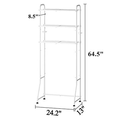 Simple Trending Over The Toilet Storage Rack with Toilet Paper Holder，Metal  3 Tier Bathroom Organizer Shelf with 2 Hooks,White