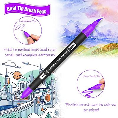 72 Colors Dual Tip Brush Pens Highlighter 72 Art Markers 0.4mm Fine liners  & Brush Tip Watercolor Pen Set for Adult and kids Coloring Books