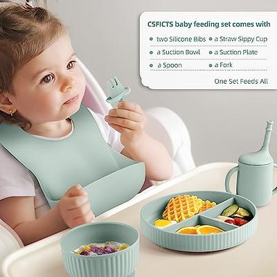 Baby Led Weaning Supplies - Silicone Baby Feeding Set - Suction Bowl  Divided Plate Straw Sippy Cup - Toddler Self Feeding Eating Utensils Dishes  Set with Bibs Spoon Fork - 6 Months - Yahoo Shopping