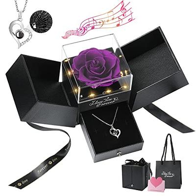 Mother's Day Eternal Real Rose Gift Box,Forever Love Flower 100 Languages  Silver L LOVE YOU Mystery Stone, for Your Wife,Mom.Girlfriend,Valentines