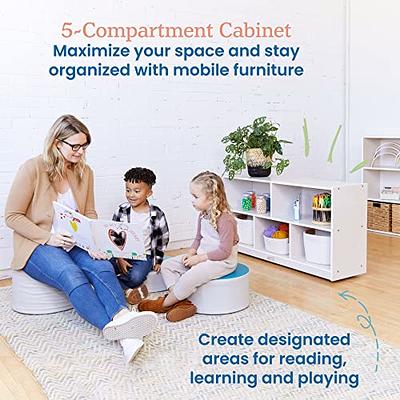 ECR4Kids 5-Compartment Mobile Storage Cabinet, 30in, Classroom Furniture,  Grey Wash