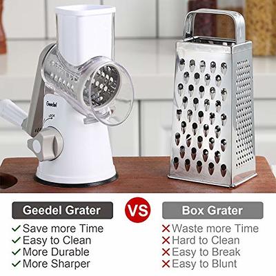 Geedel Rotary Cheese Grater with 3 Interchangeable Blades, Kitchen Mandoline Vegetable Slicer for Fruit, Nuts , Easy to Clean