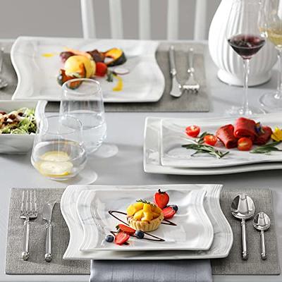 MALACASA Dinnerware Sets for 12, 56-Piece Porcelain Square Plates