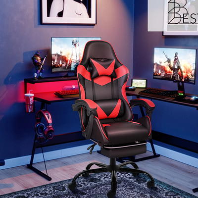 VINEEGO Gaming Chair High-Back PU Leather Office Chair Adjustable Height  Racing Style Ergonomic Computer Chair with Lumbar Support(Red) 