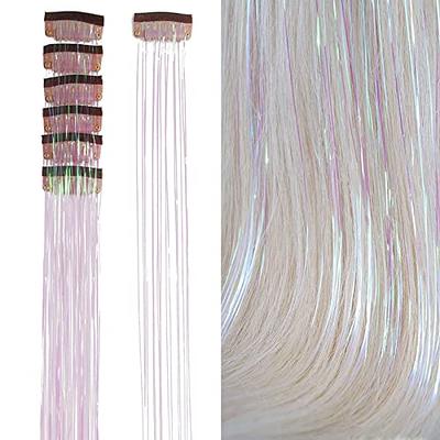 6 Pieces Clip in Hair Tinsel Heat Resistant 23.6 Inch Fairy Gold Hair  Tinsel Kit Clip