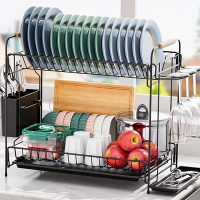 SONGMICS Dish Drying Rack - 2 Tier Dish Rack for Kitchen Counter with  Rotatable and Extendable Drain Spout, Dish Drainer with Utensil, Cup,  Glass, Cutting Board Holders, Gray UKCS032E01 - Yahoo Shopping