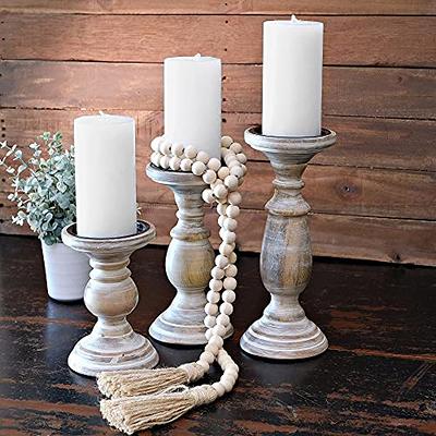 Inweder Wood Pillar Candle Holder (Set of 3), Rustic Candle Holders for  Pillar Candles, Tall Farmhouse Candle Holders Candle Stand, Large Pillar