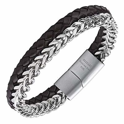 Unisex White Leather Bracelet, Men's Braided Leather Bracelet 8 Mens  Bracelet