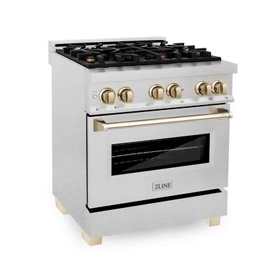 ZLINE Autograph 48 in. Gas Burner/Electric Oven Range in Black Stainless  Steel and Gold Accents, RABZ-48-G