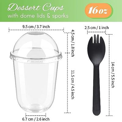 9oz Plastic Cups with Dome Lids and Dessert Forks with Lids, Disposable Ice  Cream Cups, Pudding Cups, Parfait Cups, Fruit Cups for Carnivals (Clear,  100 Set) 