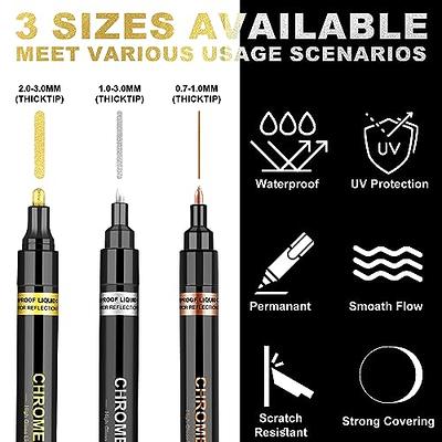 Artugn 6pcs Liquid Mirror Chrome Markers, Silver & Gold Oil-Based Permanent Chrome Mirror Paint Pens for Model Painting, Repairing, Marking or DIY Art