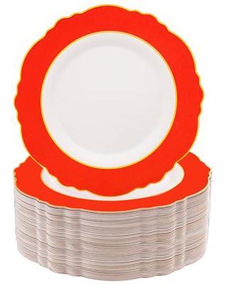 FLOWERCAT 60PCS Plates - Heavy Duty Plastic Plates Disposable for Orange