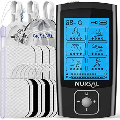 NURSAL 24 Modes Rechargeable Dual Channel TENS EMS Unit Muscle Stimulator TENS  Machine Pulse Massager with 12 Pcs Pads for Pain Relief Therapy 