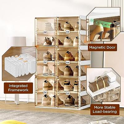 Thicken & Sturdy Clear Shoe Storage Organizer with Magnetic Door, Stackable  Shoe Storage Boxes for Closet, Foldable Space-Saving Shoe Rack for Sneaker