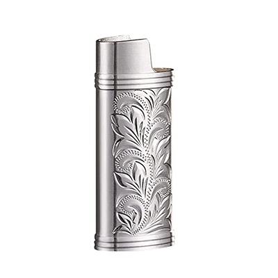 Lucklybestseller Metal Lighter Case Cover Floral Stamped for Bic Full Size  Lighter J6 (White Gold)