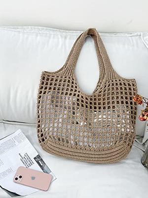 ENBEI Women's Shoulder Handbags Crocheted Bags Large knit bag Tote bag  aesthetic for school cute Tote bags Beach Bag Tote