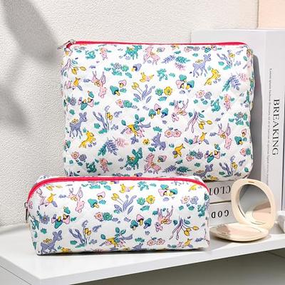 Floral Cotton Makeup Bag Large Travel Cosmetic Bag Quilted