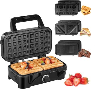 3-in-1 Sandwich Maker with Removable Plates, FOHERE Waffle Maker and Panini  Press Grill, 1200W, Black