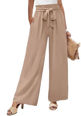 Women's Wide Leg Pants Casual Loose High Waist Drawstring Palazzo Fowy Tie  Knot Lounge Trousers with Pockets